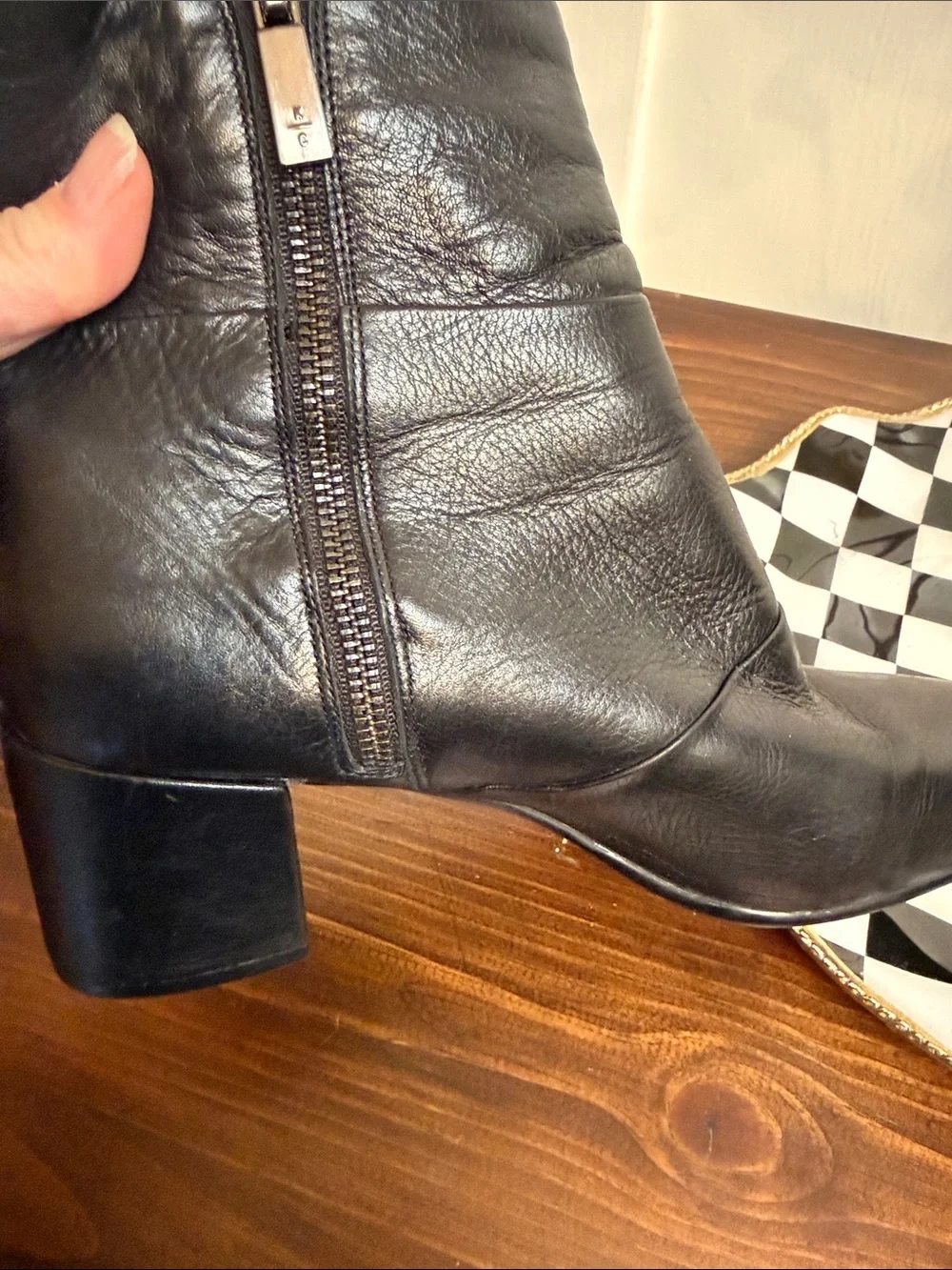 Kenneth Cole Gore Tex Leather Ankle Boots Black Block Heel Waterproof 9.5